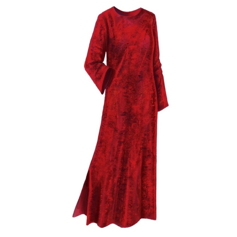 J. Peterman Company Women Red Crushed Velvet   Caftan Holiday Dress Sz M